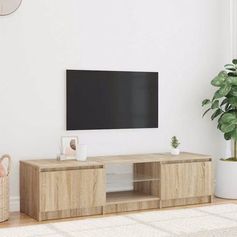 vidaXL Mobile Porta TV Moderno in Rovere Fumo con Luci LED integrate L 140 x P 40 x H 36 cm
