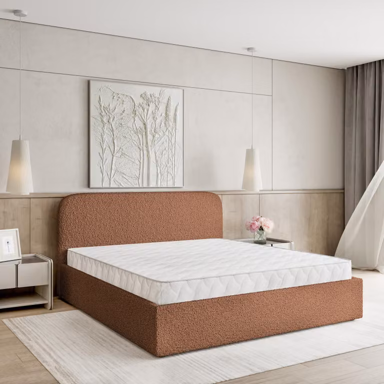 Masseno Letto imbottito RENIVE 180x200 cm, Letto imbottito con giroletto - Arancio, FONTE 54