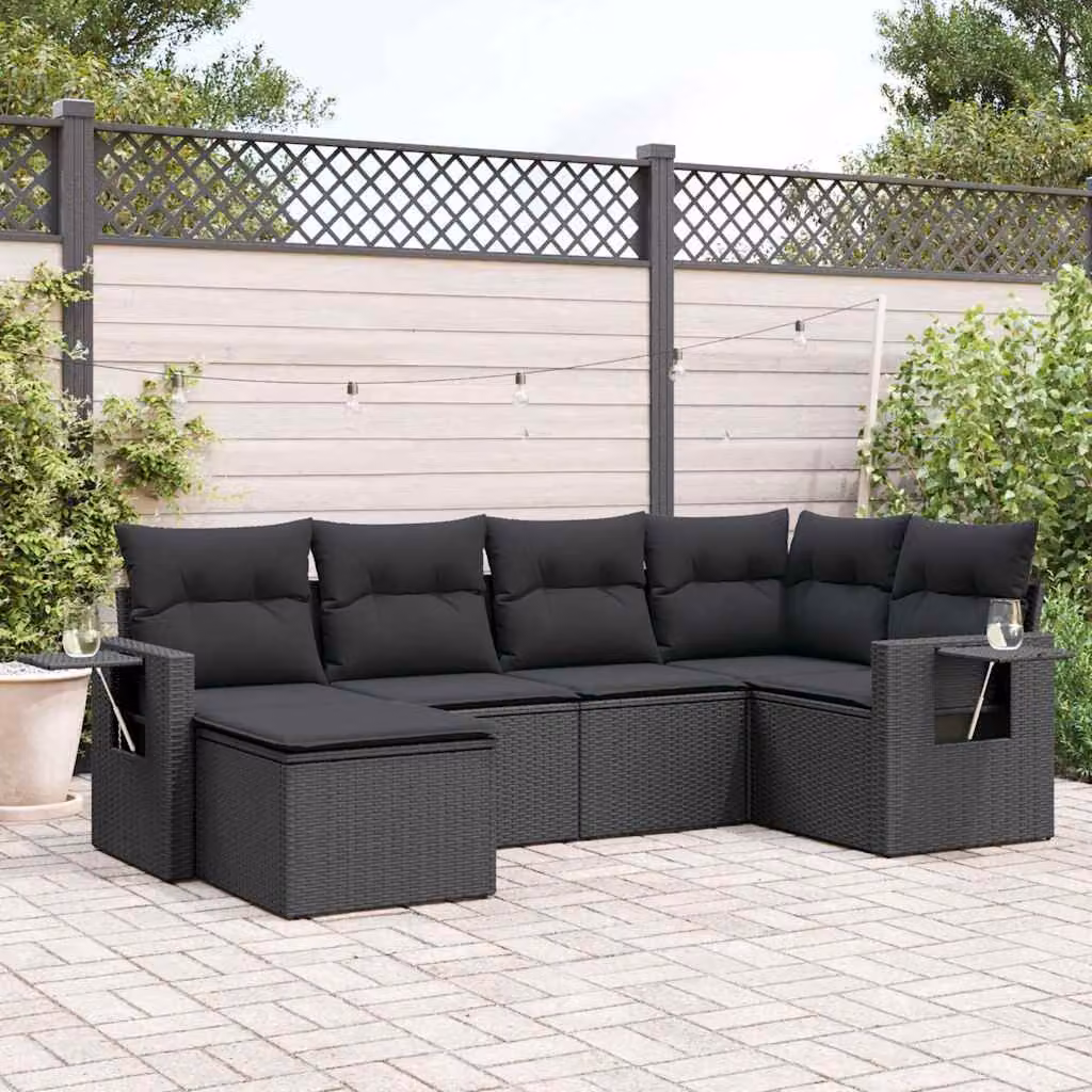 Set Divano da Giardino a L vidaXL in Polyrattan Nero con 6 Pezzi e Cuscini Imbottiti – 1