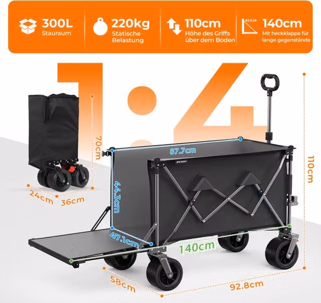 CARRELLO PIEGHEVOLE 140 cm in acciaio Nero e Grigio
