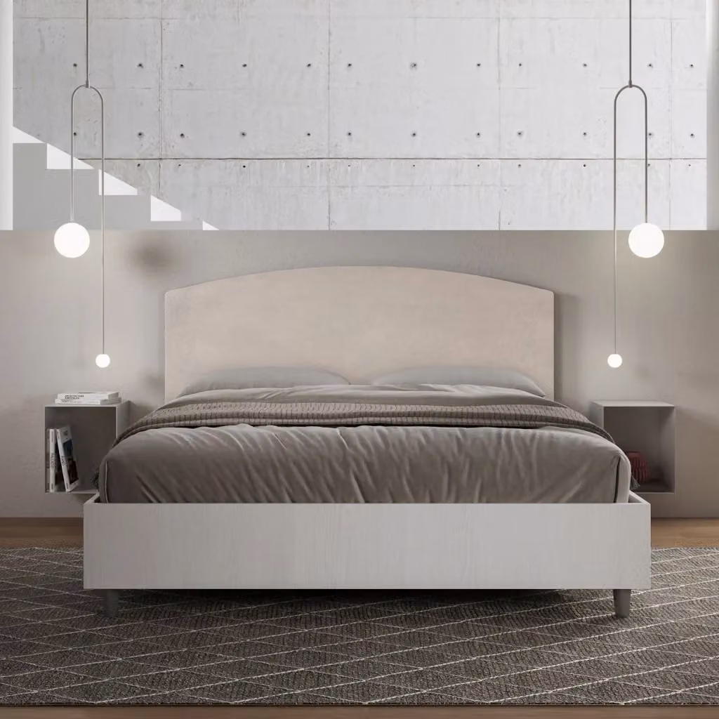 Letto Matrimoniale Antilia GIORDANOSHOP in Tessuto Microfibra Beige L/P/H: 160 x 200 x 115 cm – 2