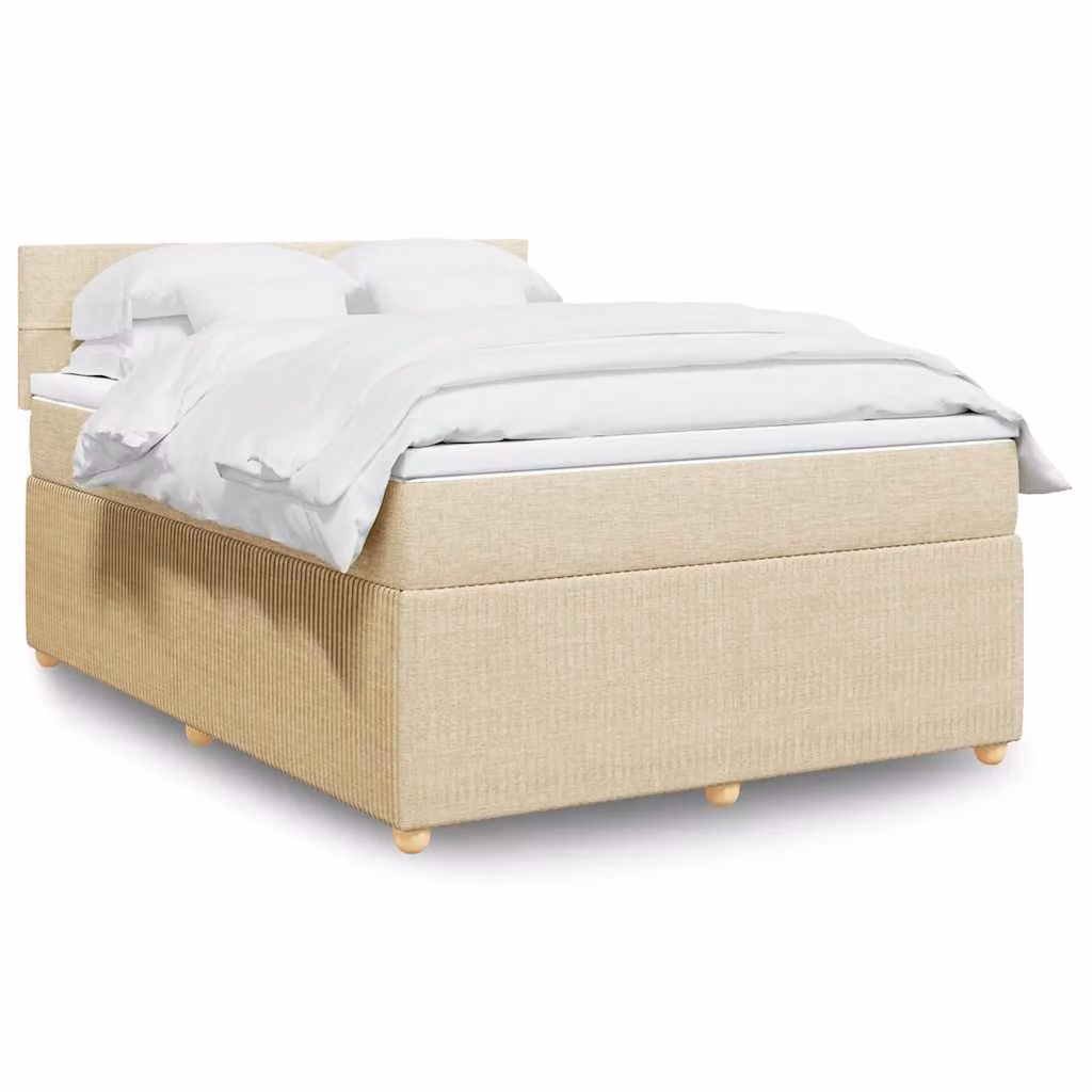 vidaXL Giroletto a Molle con Materasso Ibrido in Tessuto Beige e Bianco, L/P: 160 x 200 cm