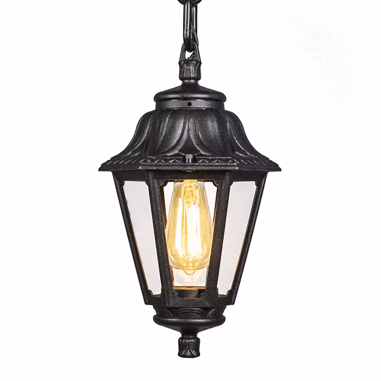 QAZQA - Lampada a sospensione da esterno classica I Antica rurale I Lampada a sospensione I Luce a sospensione nera IP44 - Anna I Illuminazione da esterno - Plastica rotonda - LED adatto E27