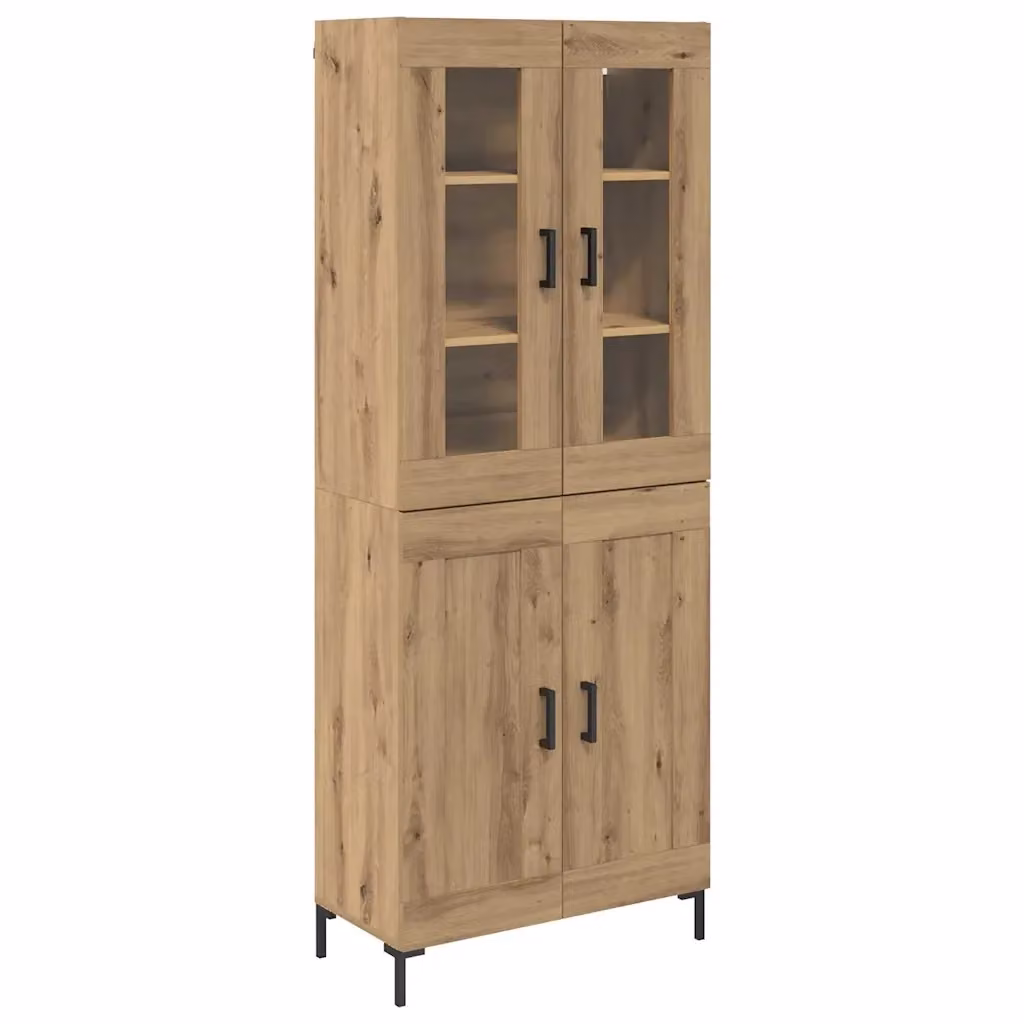 Set di 2 credenze moderne vidaXL in rovere marrone con ante in vetro per soggiorno e sala da pranzo L/P/H: 69,5 x 34 x 180 cm – 2