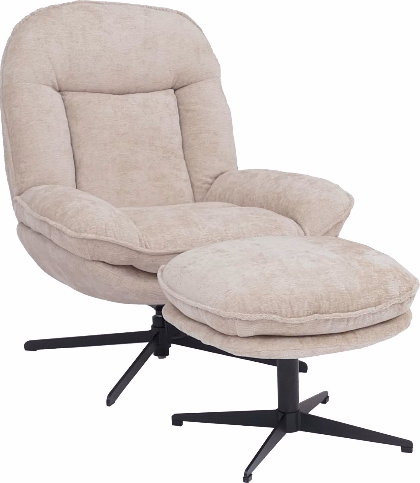 Poltrona reclinabile con sgabello MCW-P32, poltrona TV con sospensione nosag, girevole in metallo tessuto/tessuto ciniglia (370 g/m²) ~ crema
