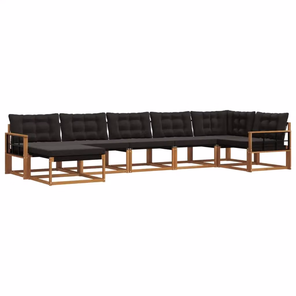 Set di divani da esterno vidaXL a forma di L composto da 7 pezzi in legno di acacia con cuscini rimovibili, colore marrone e nero – 2