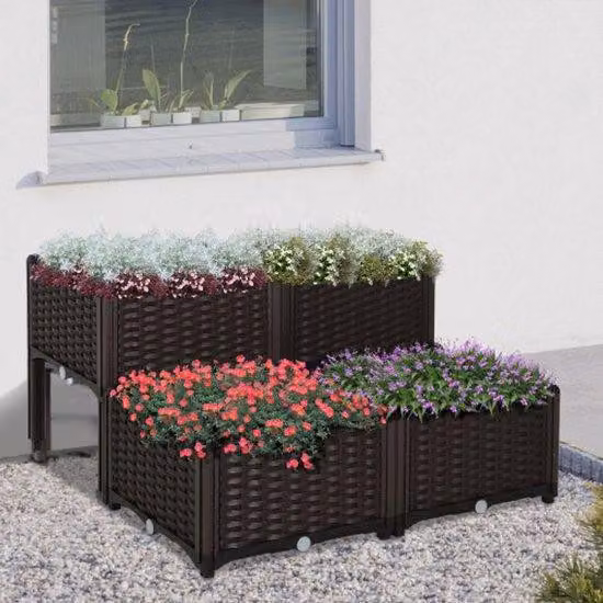 Vaso da giardino permeabile all'acqua in PP, 40x40x44 cm, marrone