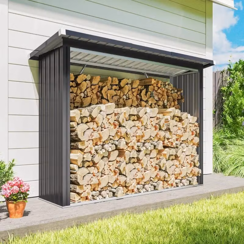 Portalegna da esterno REDOM in acciaio grigio antracite H: 213 cm, L: 66,5 cm, P: 150 cm – 2