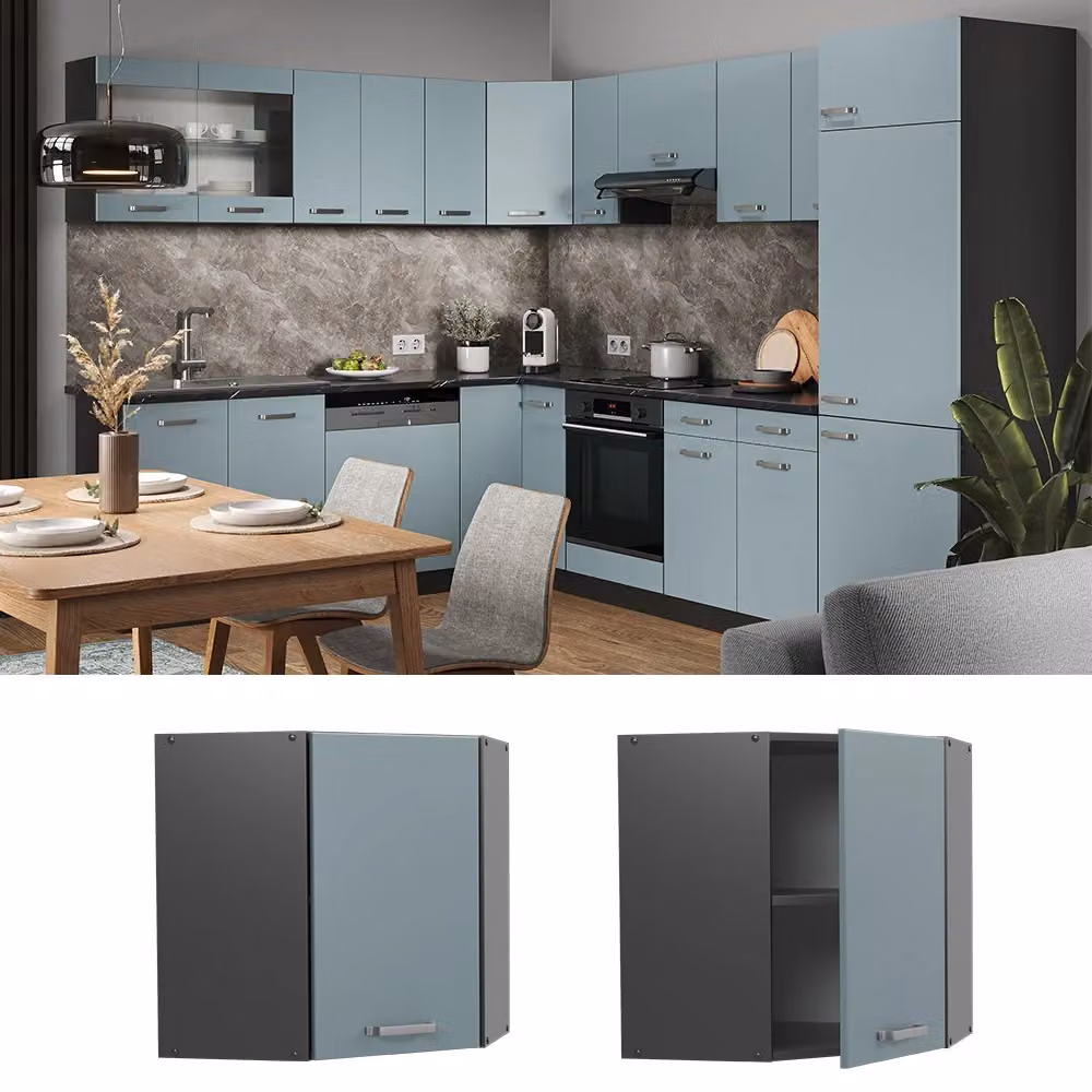 Mobile angolare da cucina Vicco R-Line moderno in legno e metallo, colore Antracite e Blu, L: 57 cm, P: 31 cm, H: 60 cm – 2