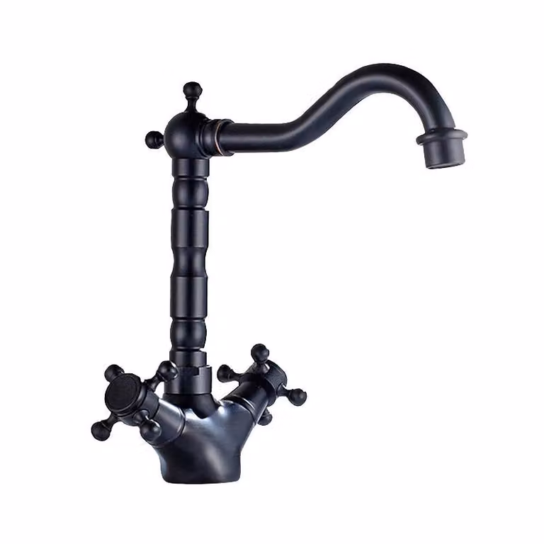 Rubinetto antico in ottone, miscelatore a due manopole – cartuccia Vetroceramica antigoccia, design retrò spazzolato, corpo in ottone resistente, nero opaco