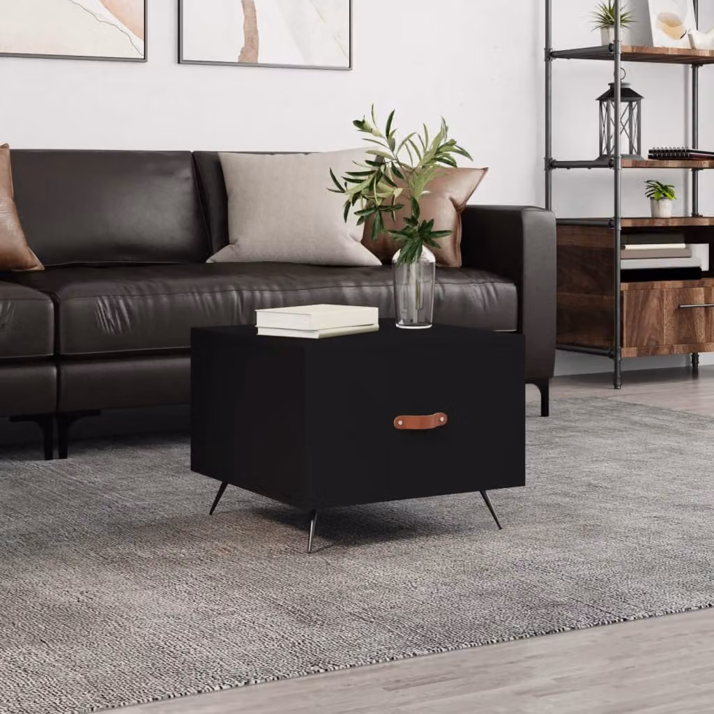 vidaXL Tavolino da Salotto Moderno Nero in Legno e Metallo L/P/H: 50 x 50 x 40 cm