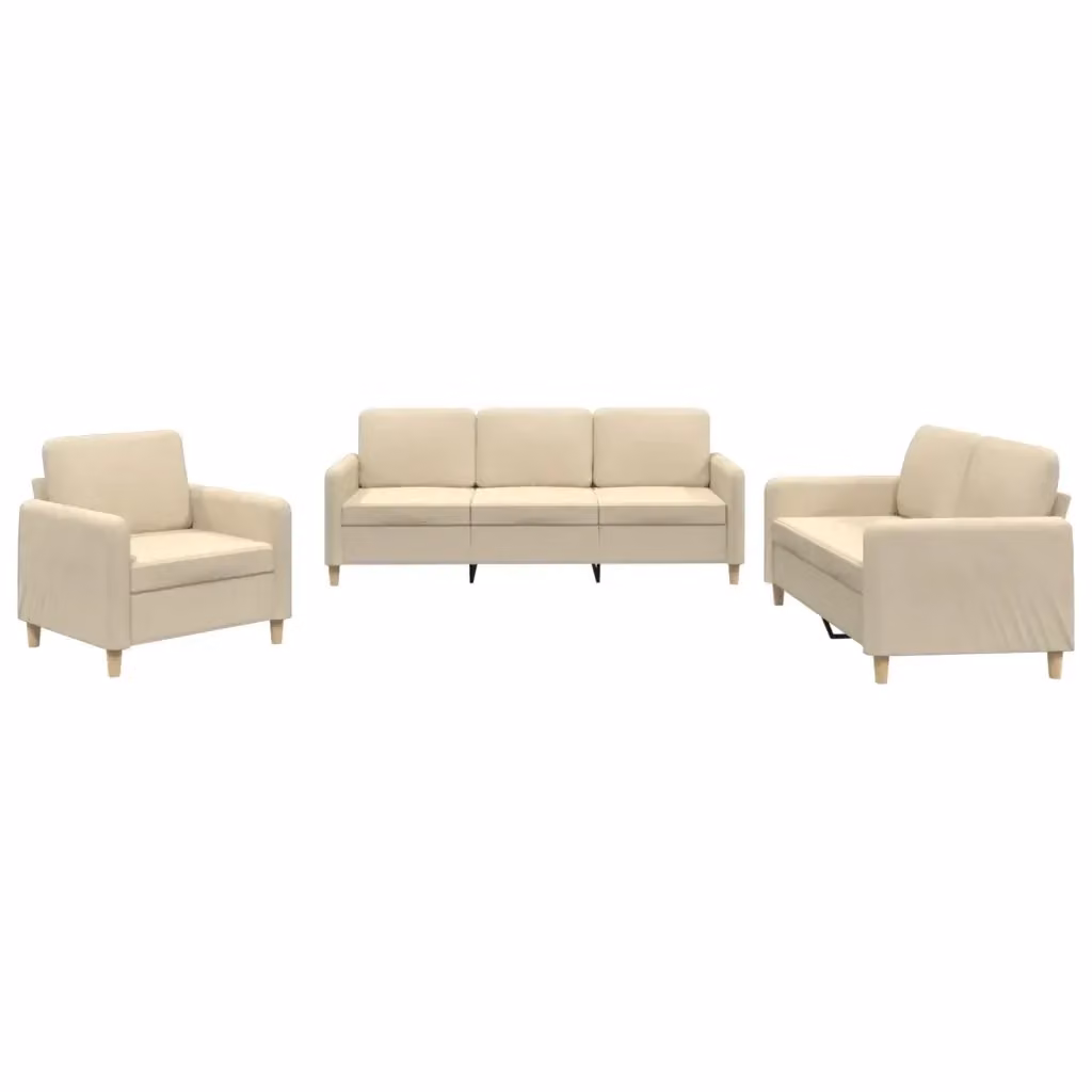 Set di divani 3 pezzi vidaXL in tessuto beige con cuscini per soggiorno moderno – 2