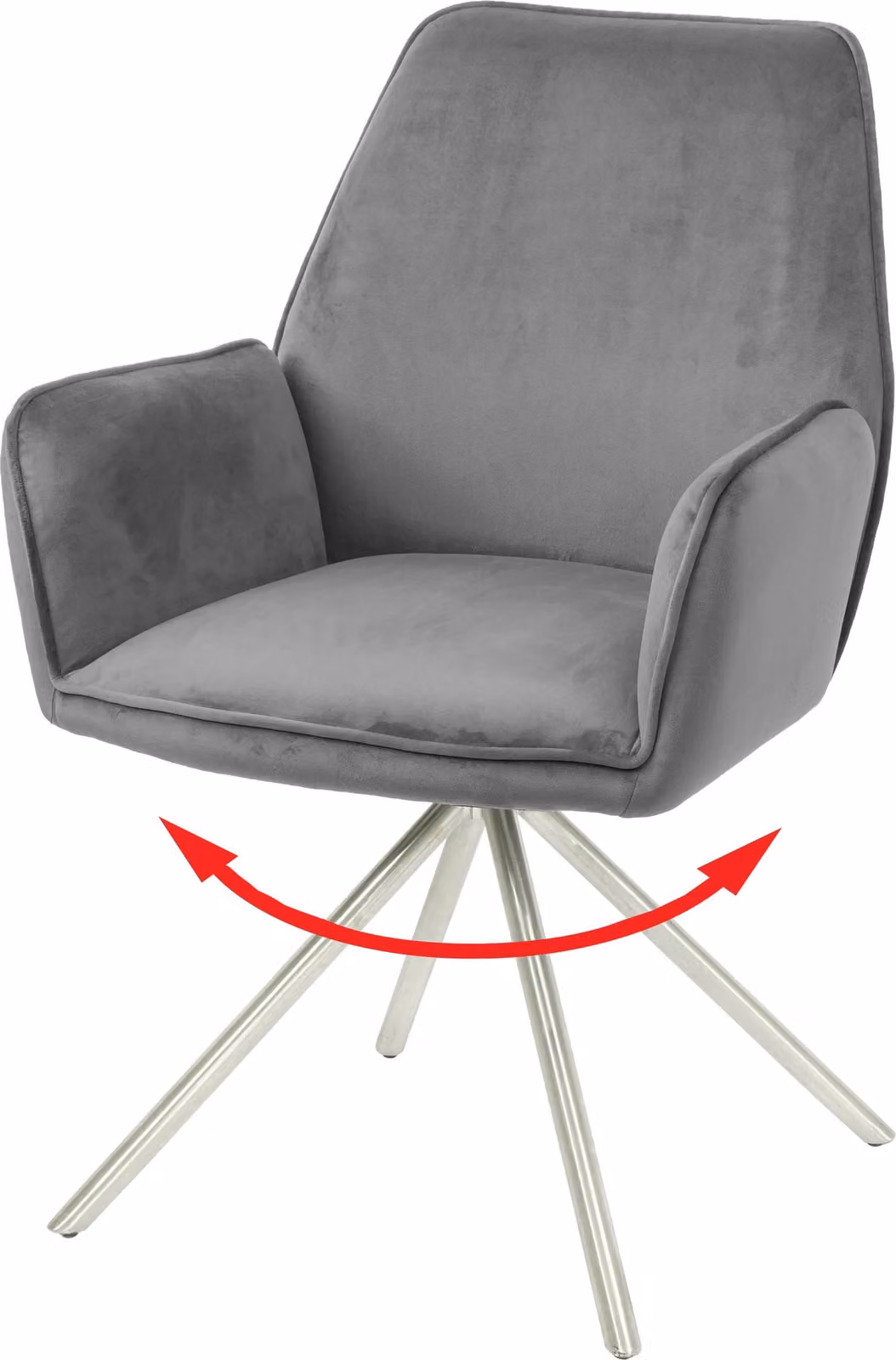 Sedia da sala da pranzo | A x L x P 86 x 60 x 60 cm | Altezza seduta 49 cm | Velluto MVG | Grigio scuro | Sedia da cucina Sedia con braccioli
