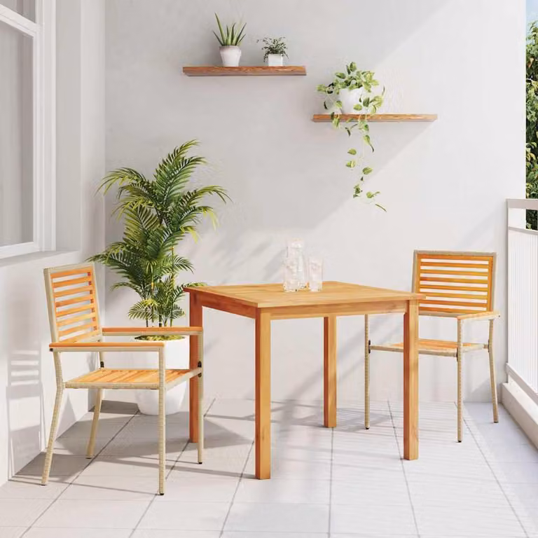 Maison Exclusive - Set da pranzo per esterno, 3 pezzi, in legno massello di acacia, color beige