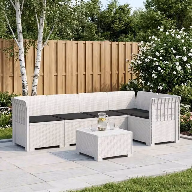 Divano da Giardino 5 Posti con Cuscini Stile Rattan PP Bianco 3444043
