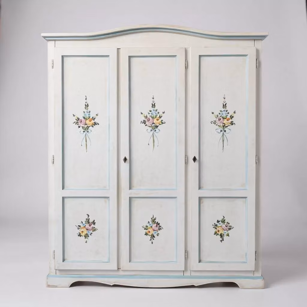 Armadio 3 porte in legno di pino bianco anticato con decorazioni azzurre stile shabby chic Mobili 2G L/P/H: 158 x 56 x 197 cm – 1