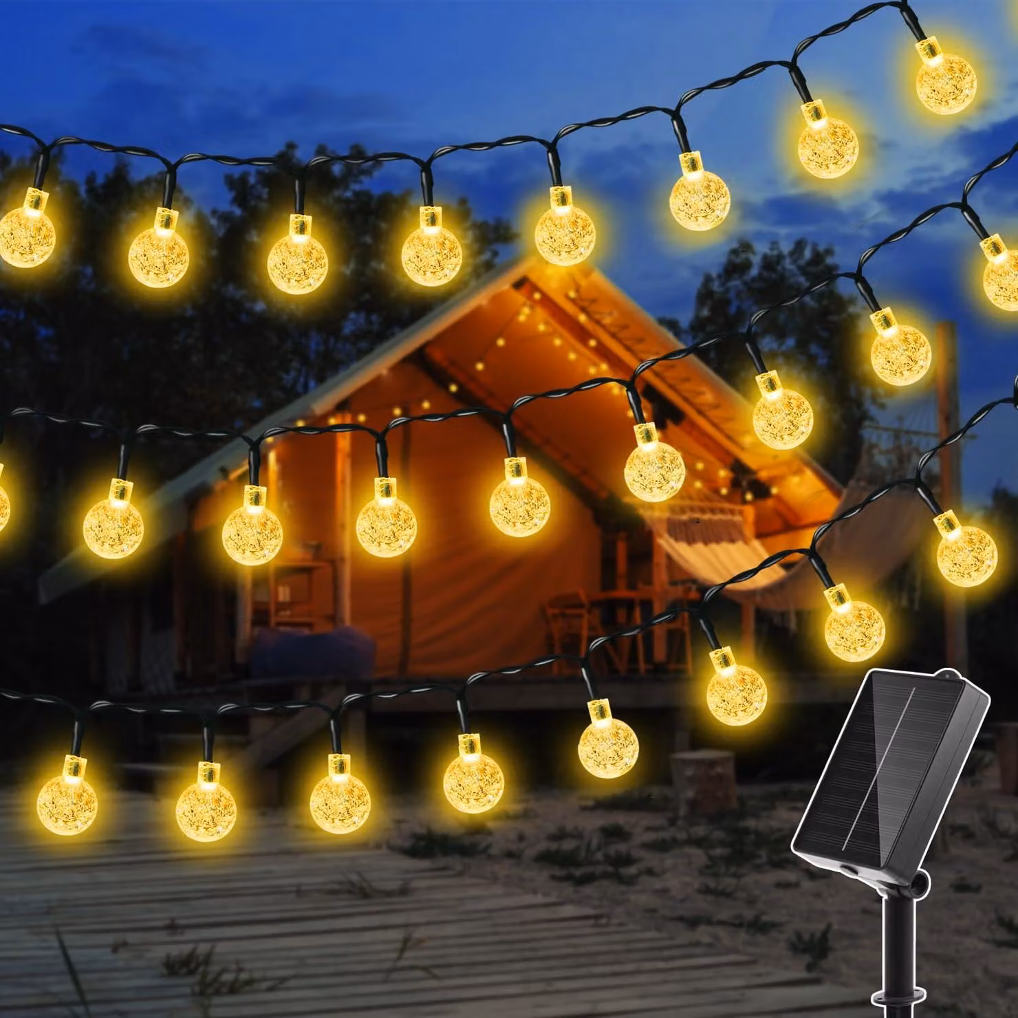 Catena luminosa solare, 5 metri, 30 LED, luce calda, grado di protezione IP65, 8 modalità, per uso esterno