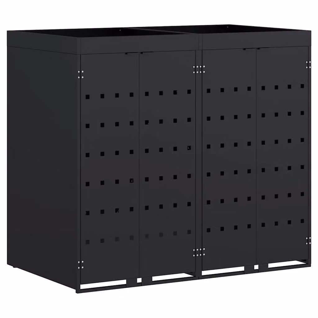 vidaXL Contenitore per Rifiuti per 2 Bidoni in Acciaio Nero L: 136 cm, P: 77,5 cm, H: 121,5 cm – 2