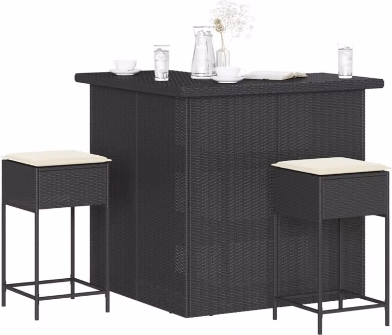 Maison Exclusive - Set da bar da giardino 3 pezzi con cuscini in polyrattan nero