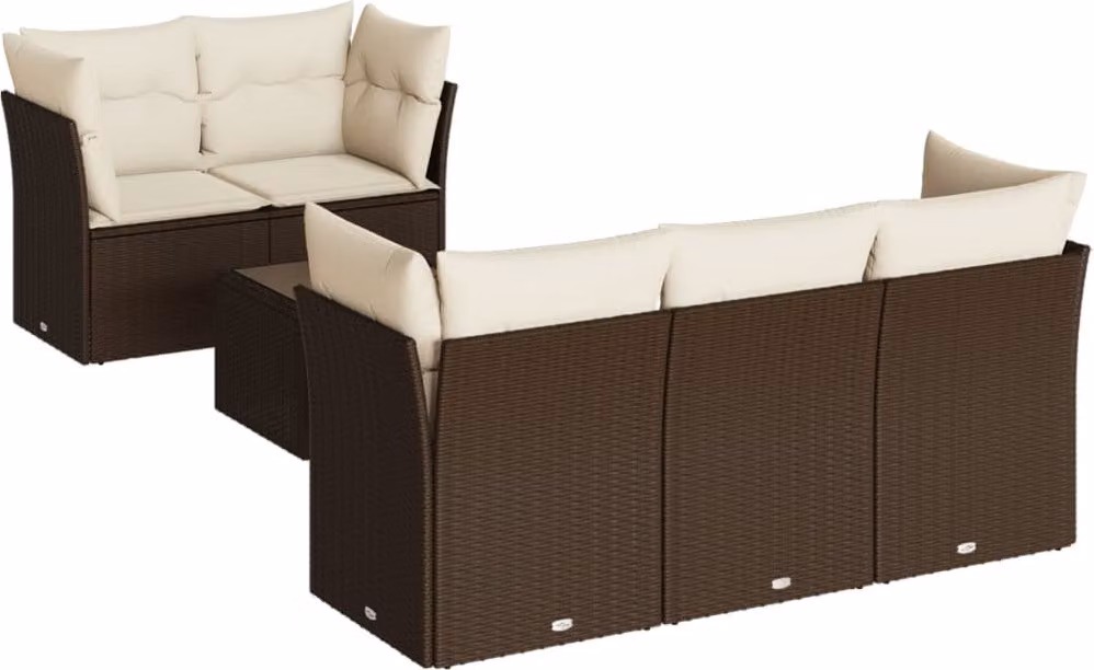 Set Divano da Giardino 6 pz con Cuscini Marrone in Polyrattan