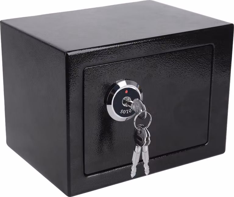 Cassaforte di sicurezza, chiusura a chiave, struttura in acciaio massiccio, nero