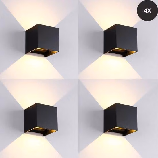 Livista® - Set di 4 lampade da parete impermeabili a LED - 12W - Angolo di luce regolabile - Design quadrato - Per la casa di riposo