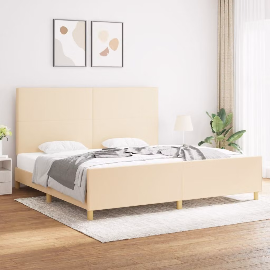 The Living Store Struttura letto con testiera in tessuto crema 200x200 cm