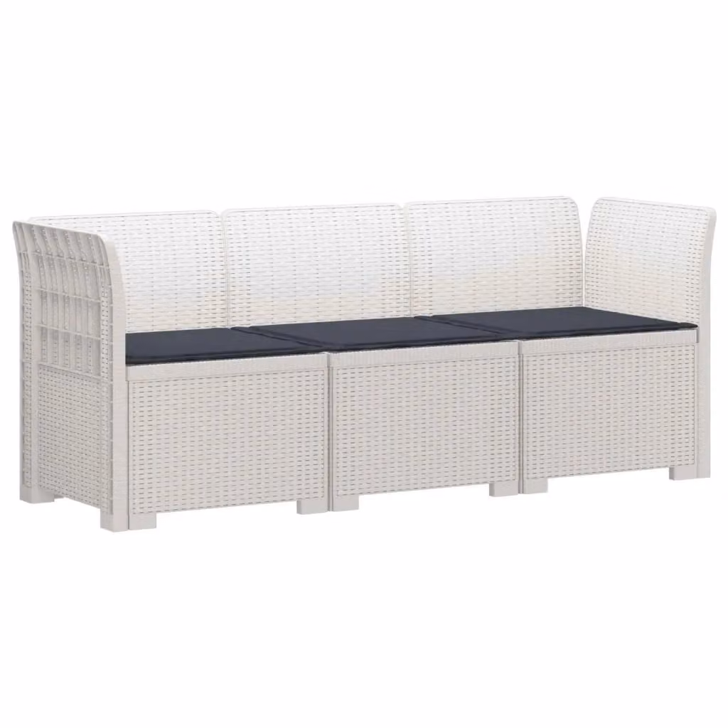 Divano da giardino a 3 posti moderno in look rattan bianco con cuscini grigi resistenti alle intemperie L: 179 cm, P: 70 cm, H: 55 cm – 2