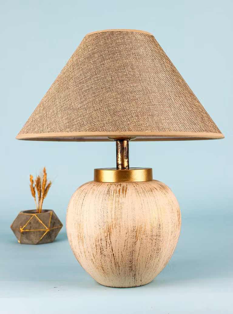 Opviq, lampada da tavolo di alta qualità con corpo in Vetroceramica, beige, Ø 30, h: 18 cm, altezza: 35 cm | Attacco E27, max. 40 W, IP20 | Design rustico per interni moderni, lampadina non inclusa.