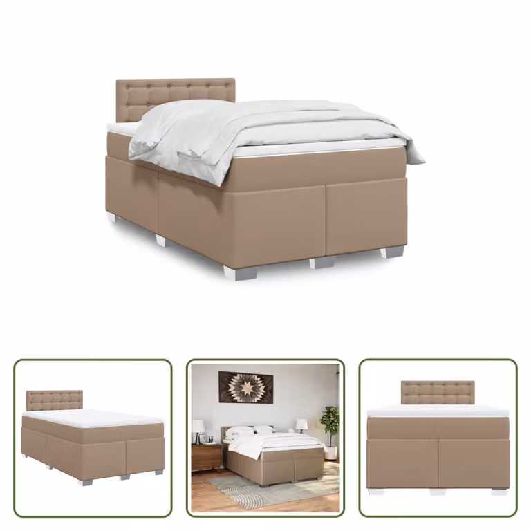 The Living Store Letto a molle insacchettate Materasso Cappuccino-Marrone 140x200cm Similcuoio