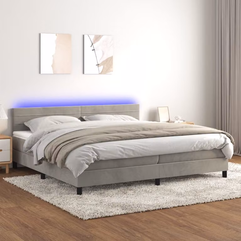 Maison Exclusive - Letto a Molle con Materasso e LED Grigio Chiaro 200x200 cm Velluto