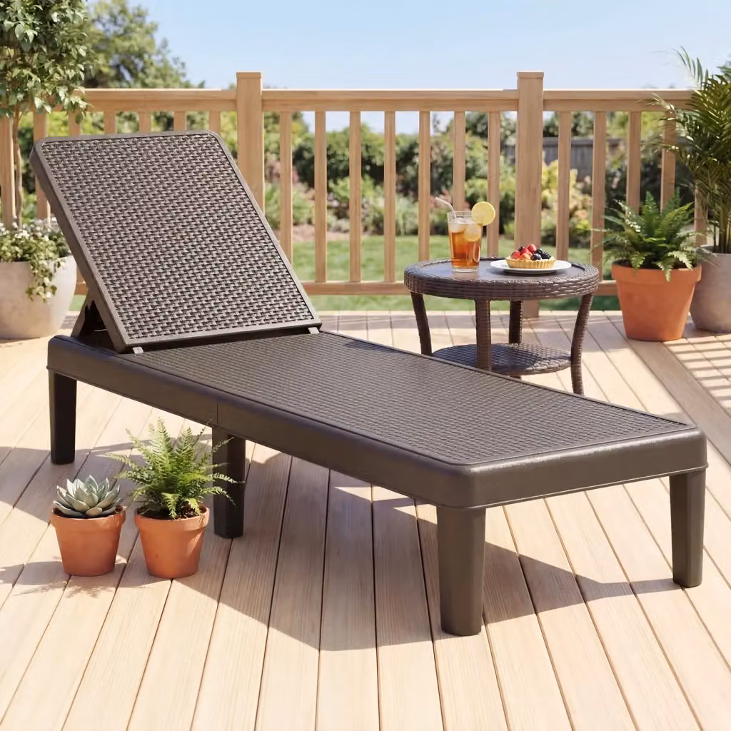 Lettino prendisole da giardino in rattan sintetico con schienale regolabile a 4 livelli, resistente alle intemperie, colore marrone – 2