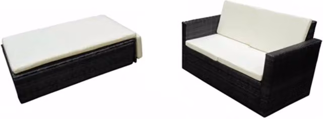 Set Divani da Giardino 2 pz | Set Salotto da Giardino con Cuscini in Polyrattan Nero