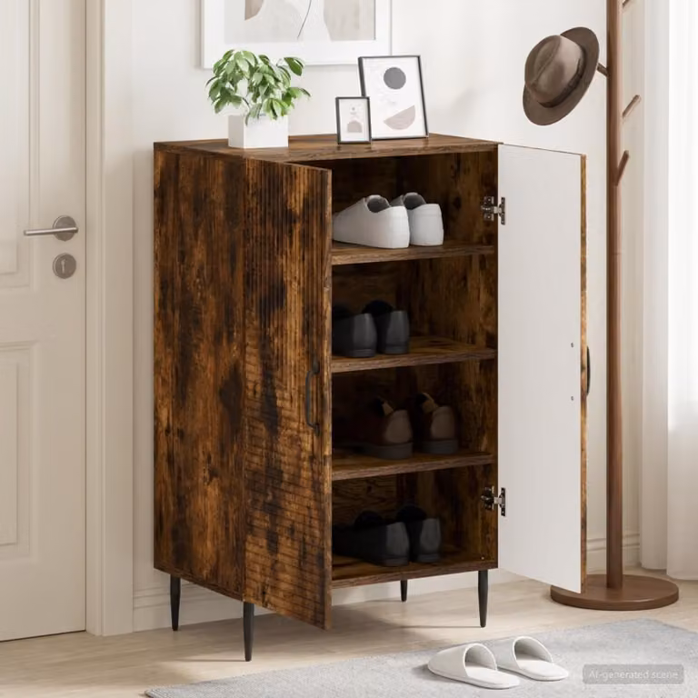 Mobile porta scarpe HAARLEM vidaXL in legno e metallo, Rovere Fumo, L: 59,5 cm, P: 39,5 cm, H: 89,5 cm