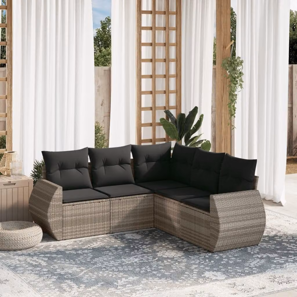 Maison Exclusive - Set Divano da Giardino 5pz con Cuscini Grigio Chiaro Polyrattan