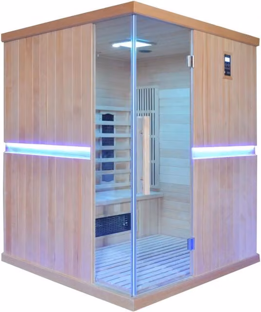 Sauna a infrarossi quadrata Replut Dobrry con 4 posti in legno di Hemlock, colore marrone, L/P/H: 150 x 150 x 190 cm