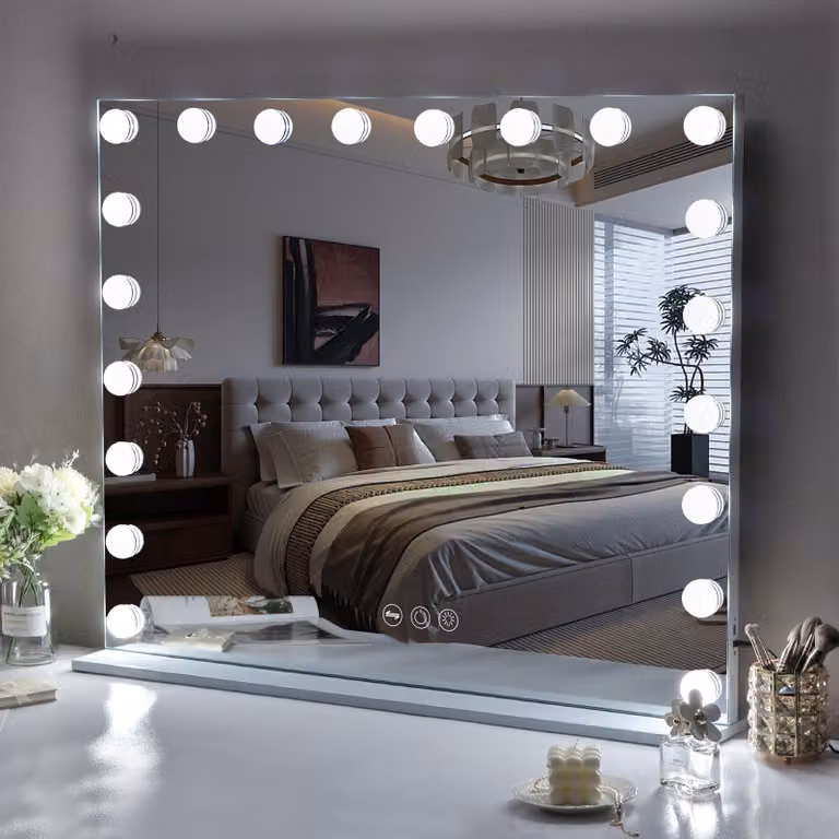 Specchio da trucco Hollywood VANITII, 95 cm x 76 cm, con illuminazione, 20 luci dimmerabili, 3 modalità di illuminazione, specchio per il trucco