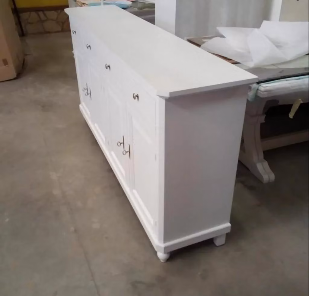 Madia credenza arte povera in legno bianco con 4 ante Mobili 2G L: 196 cm, P: 43 cm, H: 98 cm – 1
