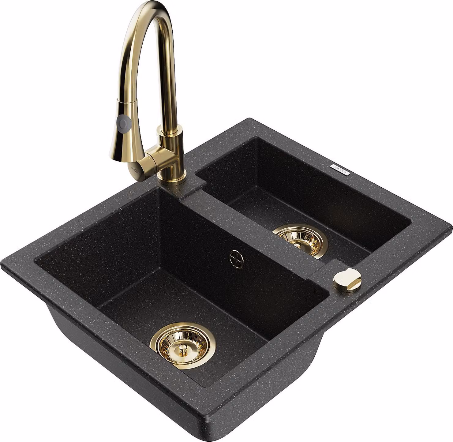 Mexen Carlos lavello in granito 1,5 vasca con rubinetto da cucina Elia, nero/argento metallizzato - 6518-73-670101-50