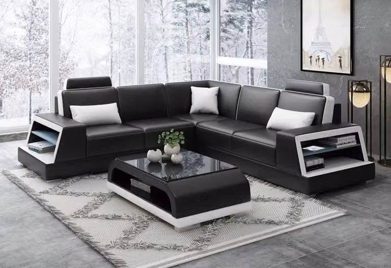 Ecksofa Ledersofa Polster Wohnlandschaft Couch Sofa Eckgarnitur L-Form Garnitur