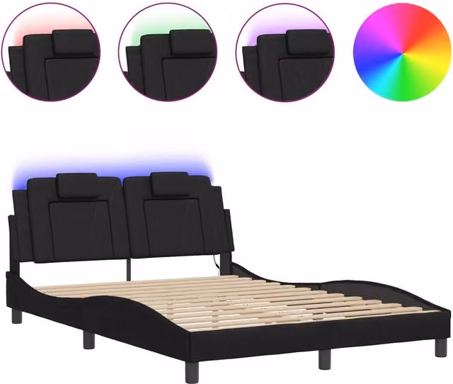 Letto matrimoniale | Letto per adulti | Giroletto Viana con LED senza Materasso Nero 140x190 cm