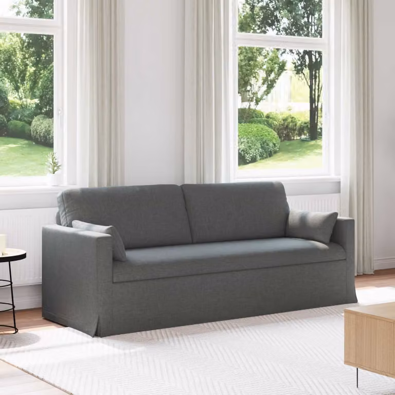Divano vidaXL in tessuto grigio scuro con struttura in metallo, L: 198 cm, P: 78 cm, H: 80 cm