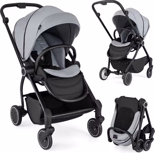Passeggino per bambini reversibile, Passeggino pieghevole per neonati con schienale reclinabile Grigio