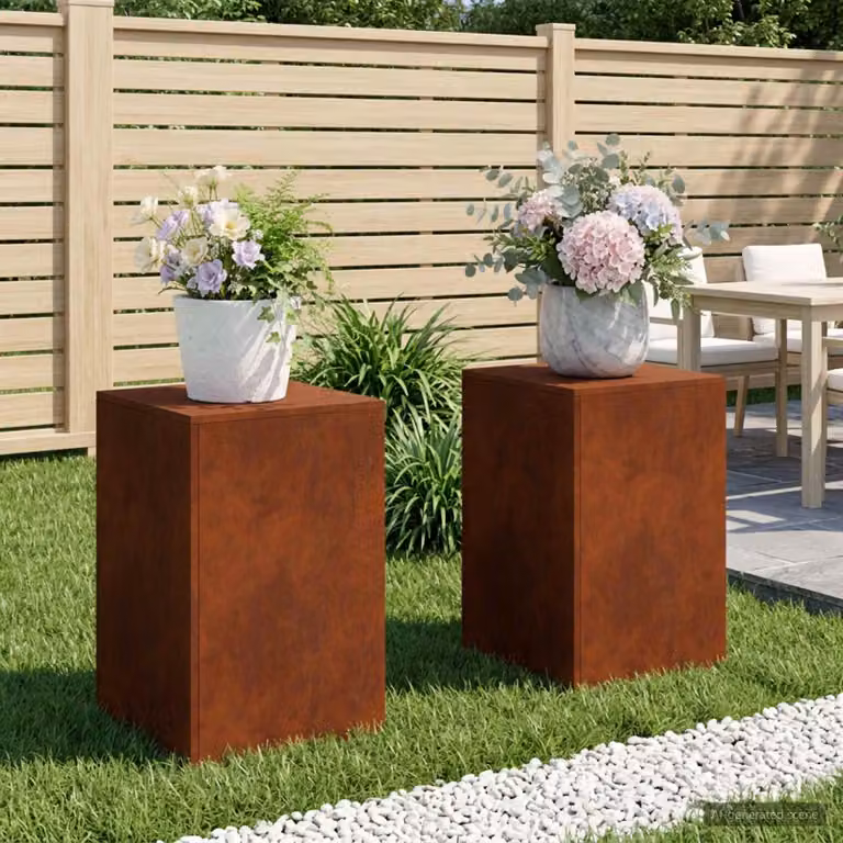 Set di 2 supporti per piante vidaXL in acciaio color marrone ruggine, H x L x P: 60 x 40 x 40 cm