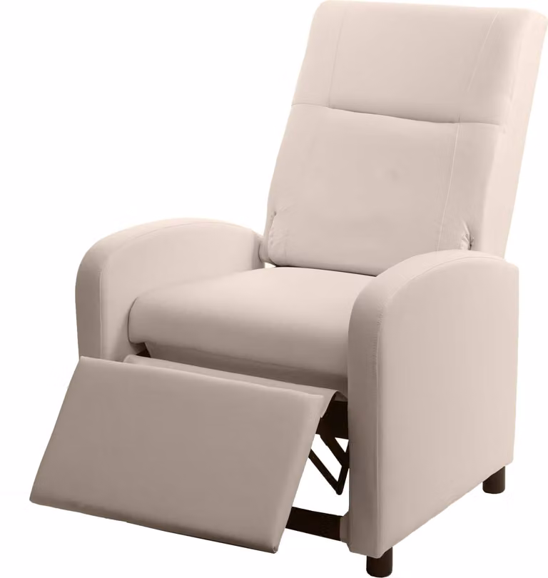 Poltrona TV HWC-H18, poltrona reclinabile, pieghevole in Pelle finta 99x70x75cm ~ crema