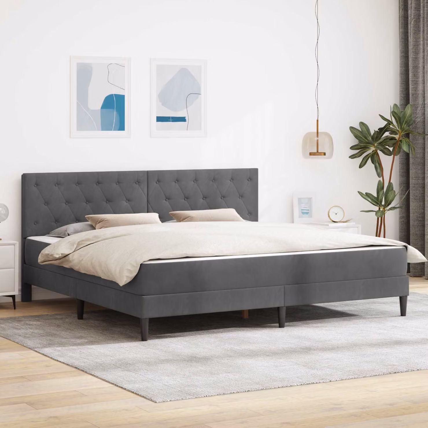 Set letto con materasso vidaXL in velluto grigio, L 180 x P 200 cm