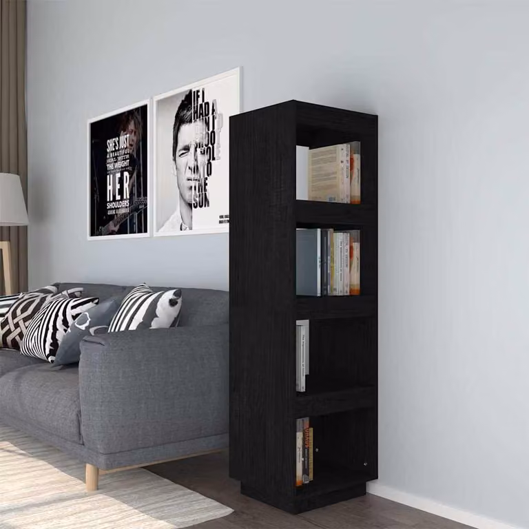 vidaXL Libreria Divisorio Nero in Legno Massello di Pino L: 40 cm, P: 35 cm, H: 135 cm