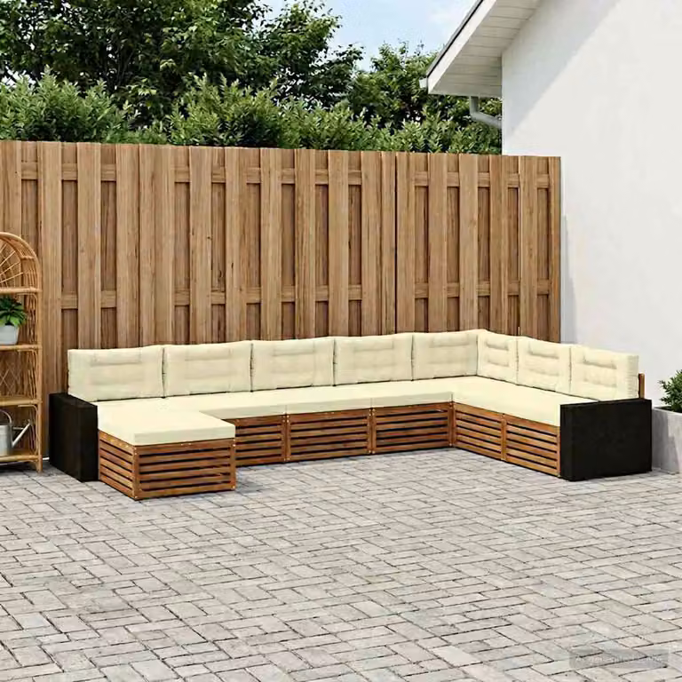 Set di divani da esterno vidaXL 8 pz in legno di acacia con cuscini, colore naturale e crema