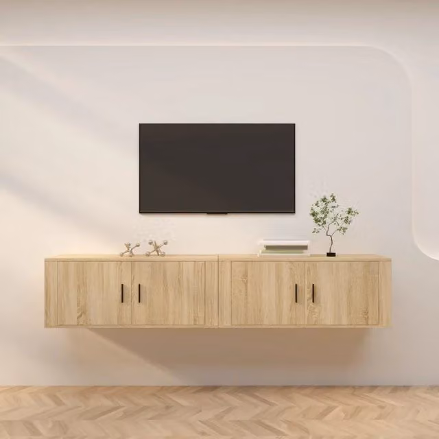 Set di 2 mobili porta TV da parete vidaXL in legno color rovere beige L: 100 cm, P: 40 cm, H: 34,5 cm – 1