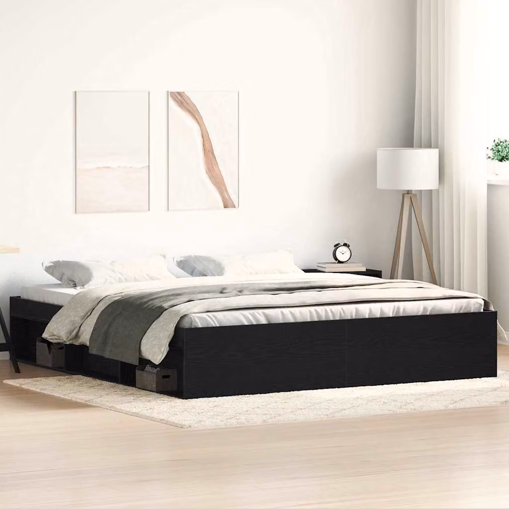 Giroletto vidaXL senza materasso in rovere e nero con doghe in legno L/P: 200 x 200 cm